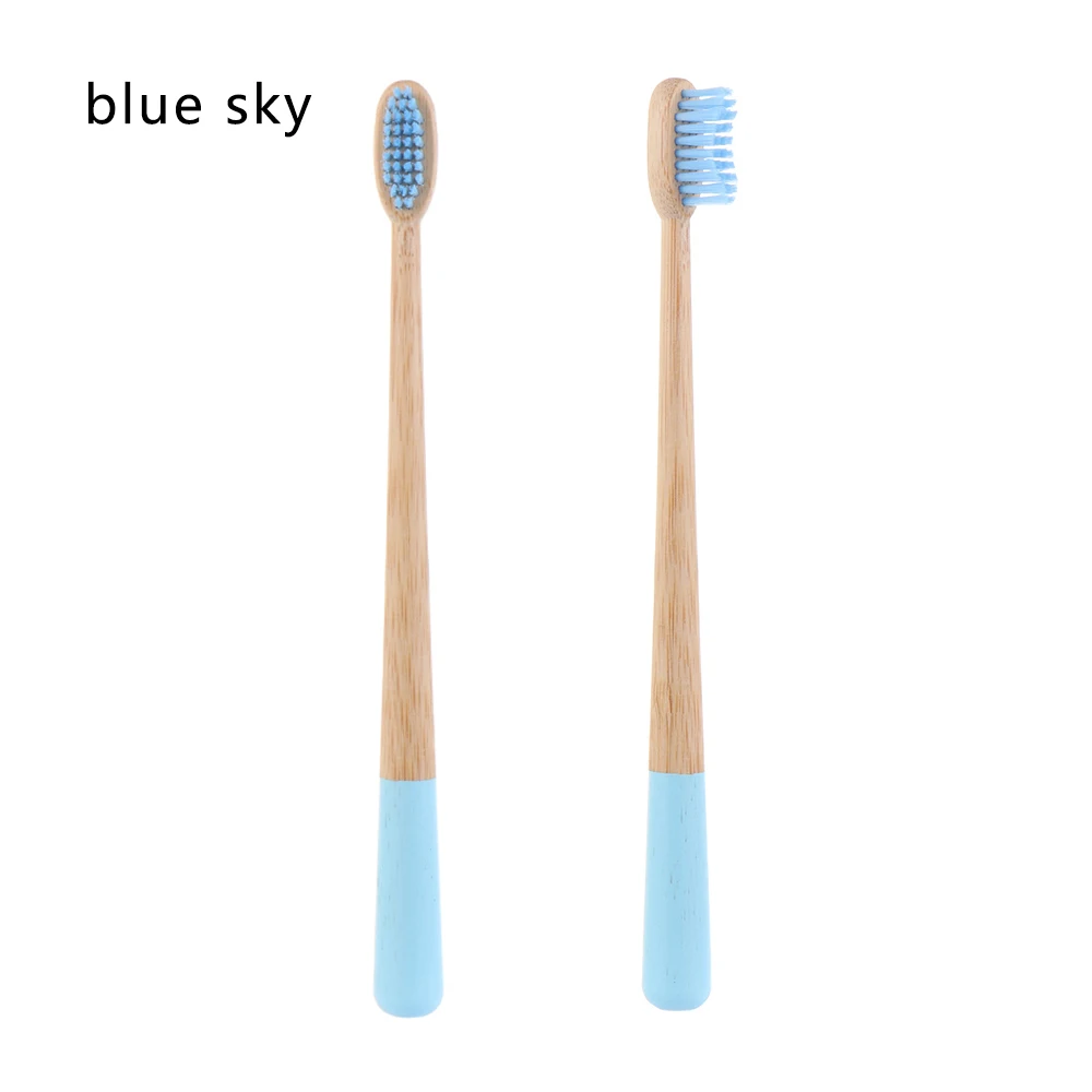 blue sky Экологичная бамбуковая зубная щетка с деревянной ручкой, биоразлагаемая ЭКО Мягкая средняя натуральная щетка для ухода за полостью рта - Цвет: blue sky