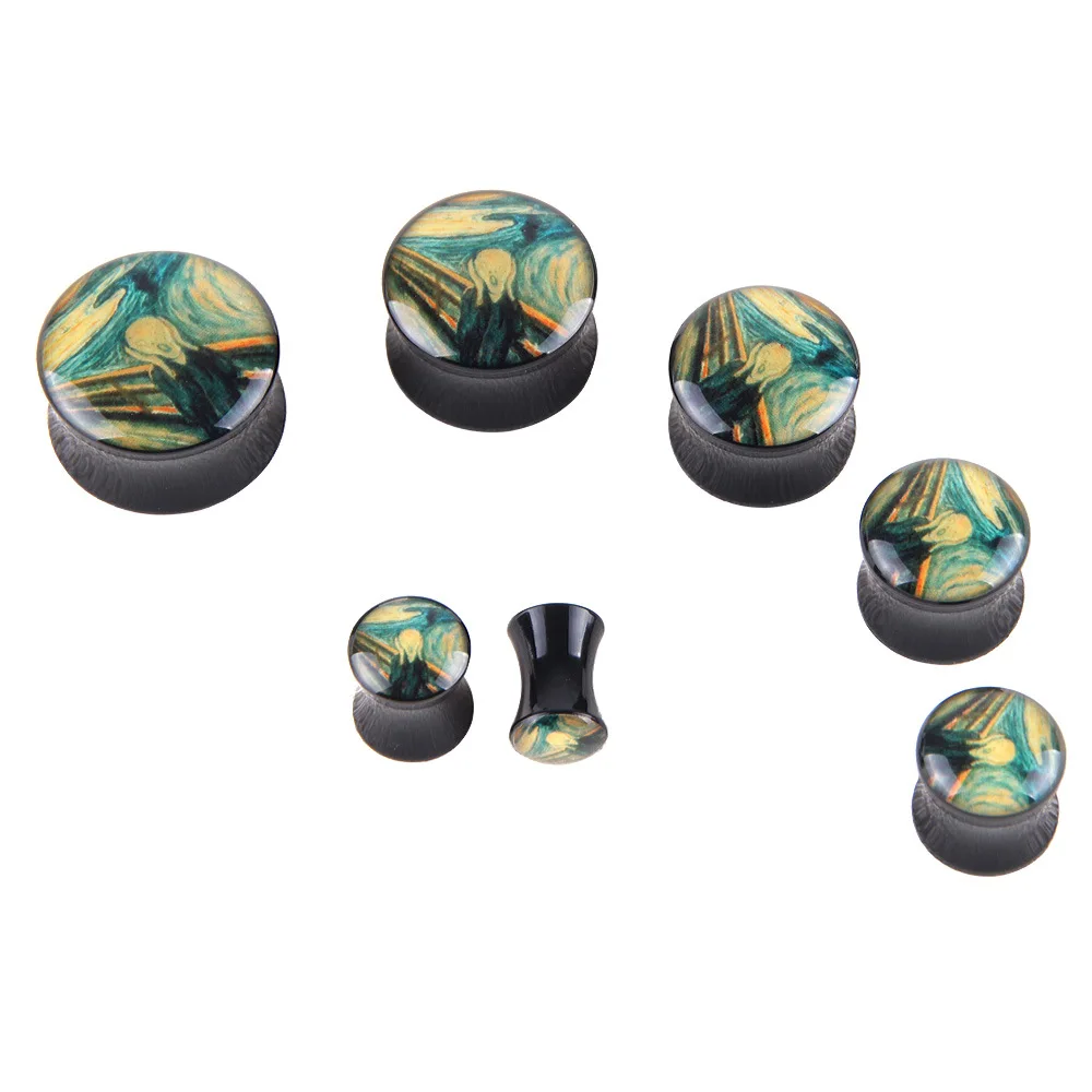 

Acrylic The Scream Print Ear Plug Ear Expander Piercings Screw Fit Flesh Tunnel Ear Plug Gauges Ear Stretcher Body Jewelry