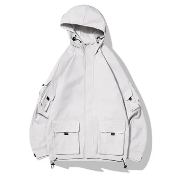 

Autumn And Winter Casual Jacket Men's Fashion Style Zipper Cardigan Multi-pocket Drawstring Solid Color Hoodies Chaqueta Hombre