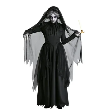 

2020 halloween adult All black horror Ghost bride cosplay halloween womens lace dress halloween cosplay anime medieval dress