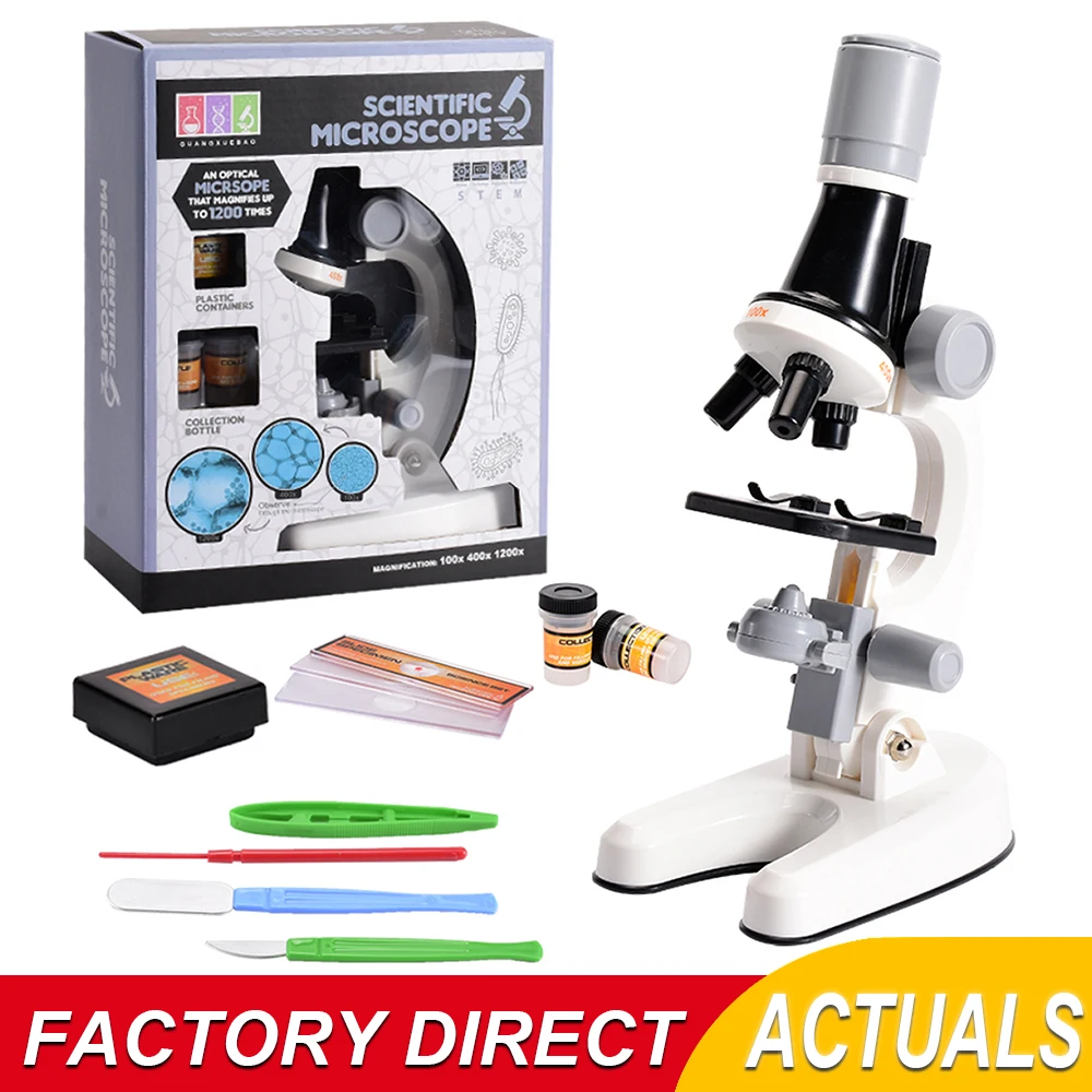 Microscope pour enfants kit de microscope à LED grossissement 40X-1200X lames de microscope avec spécimens pour enfants jouet éducatif outils scientifiques pour enfants cadeau pour enfants 