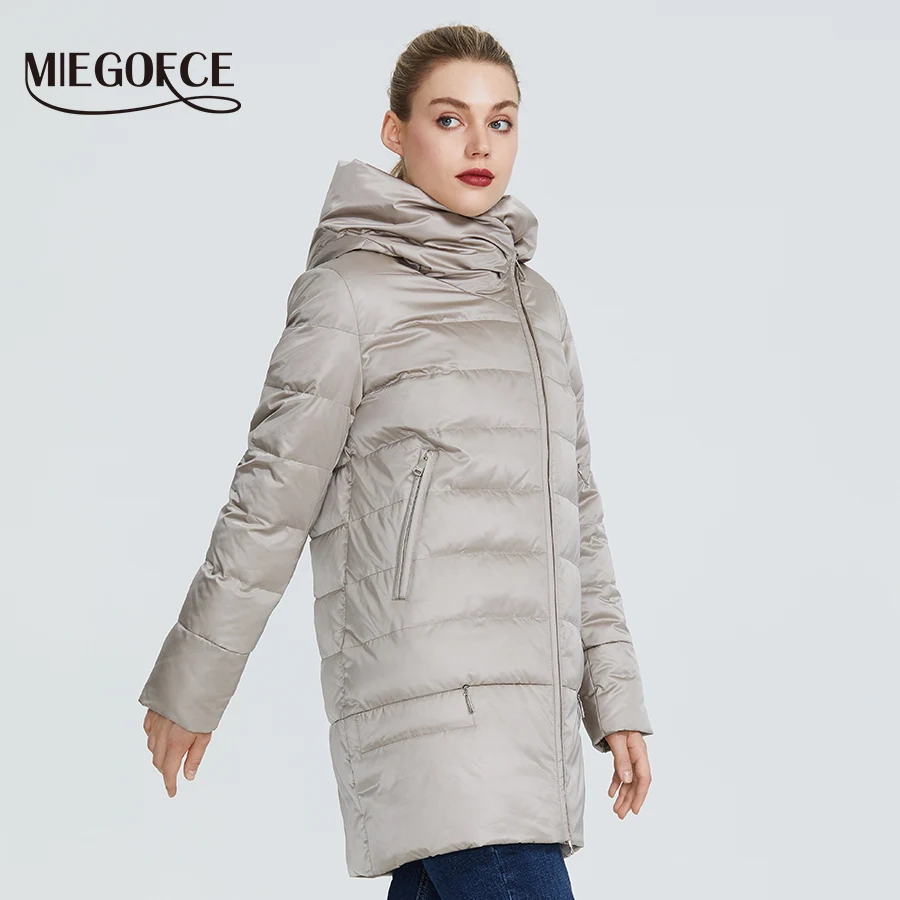 Kopen Miegofce 2019 Winter Vrouwen Collection Vrouwen Warme Jas Vrouwen Jassen En Jacks Winter Winddicht Stand Up Kraag met Kap