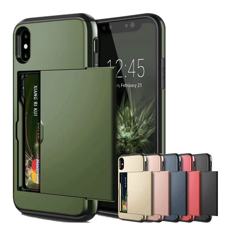 Armor Slide Card Case For iPhone X XS Max 11 Pro XR Slot Holder Cover 7 8 6 6s Plus 5 5s SE for Huawei P30 | Мобильные телефоны и