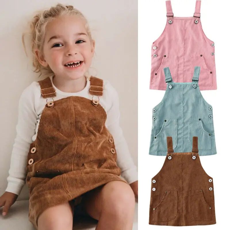 0-5Y Toddler Kids Baby Girls Retro Mini Strap Dress Suspenders Solid Straight Loose Overalls Clothes | Детская одежда и обувь