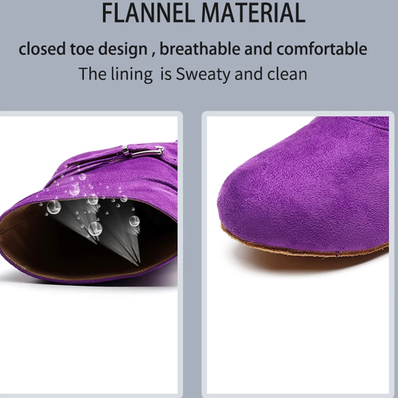 Women purple Flannel High Top Latin Dance boots Girls Soft sole Ballroom Salsa Dance shoes Ladies flat heel dancing shoe