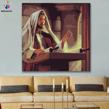 

DIY colorings pictures by numbers with colors church Father Sunday prayer picture drawing painting by numbers framed Home