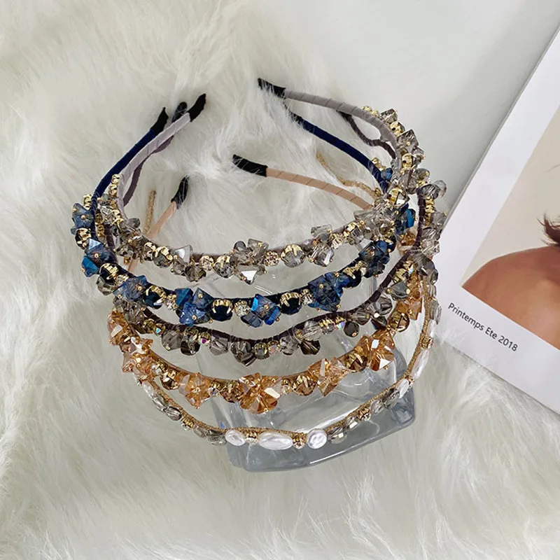 Sinalty Diademas Anchas De Terciopelo Negro Con Diamantes De