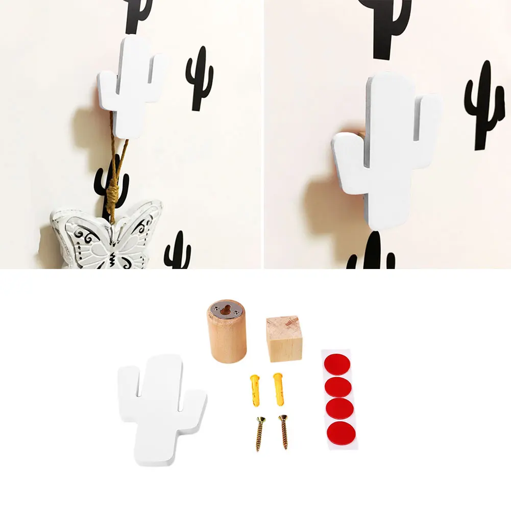 Cactus white Мультяшная деревянная детская шляпа одежда настенный крючок Декоративная вешалка - Цвет: Cactus white