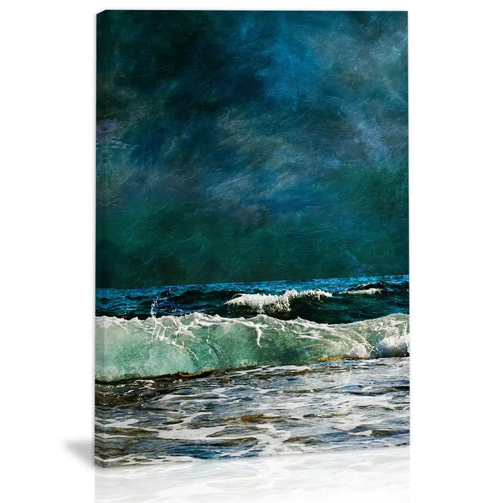 Голубая волна морской пейзаж Настенный декор абстрактный холст живопись кухня