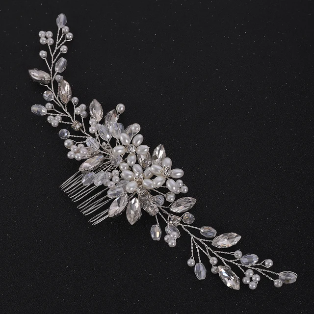 2 Pettini Laterali Per Capelli Da Sposa Con Strass Argento, Fiori E Cristalli, Accessori Matrimonio