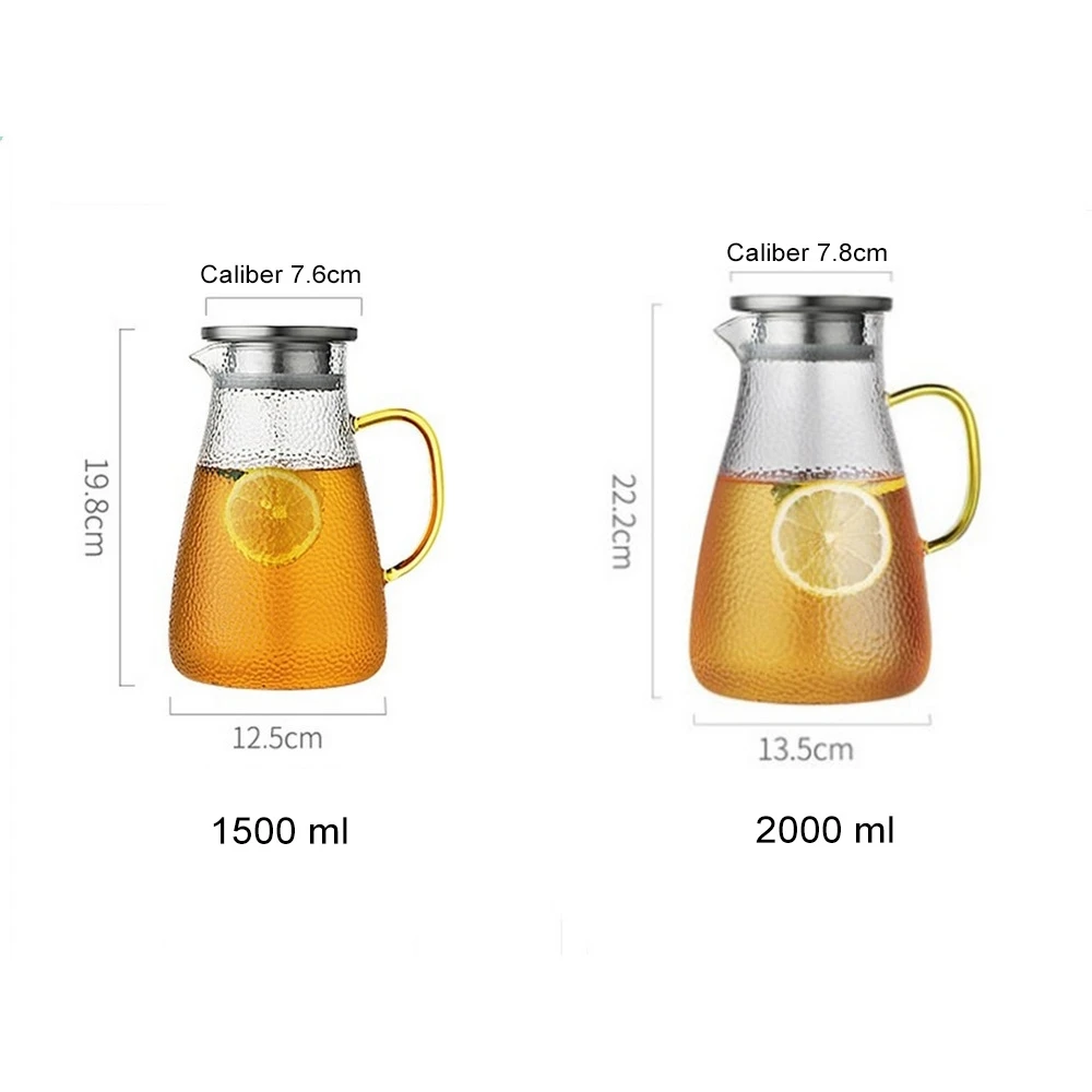 

1500/2000ML Transparent Glass Water Jugs Kettle Heat Resistant Carafe Juice Tea Pot Pitcher with Stainless Steel Filter