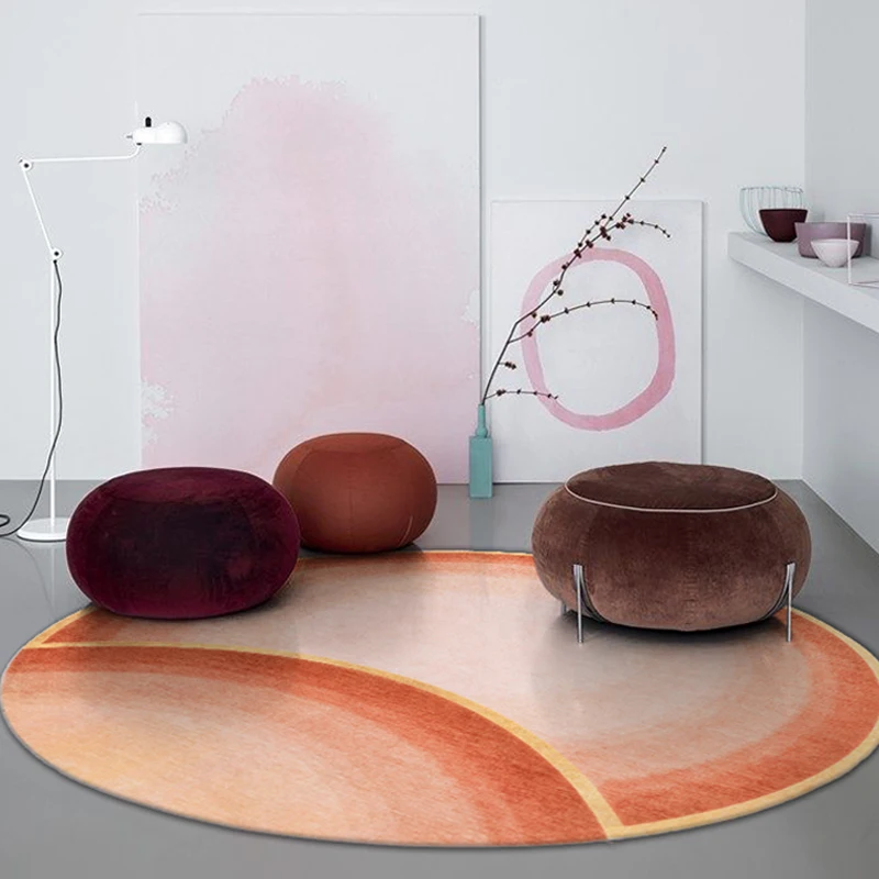 Nordic Orange Round Carpets Living Room Girls Modern Round Rug For Bedroom Carpet Cloakroom