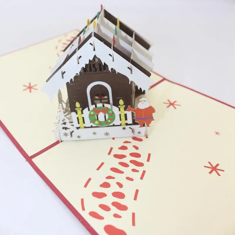 New Year greeting card hollow three-dimensional silhouette paper products Christmas House | Дом и сад