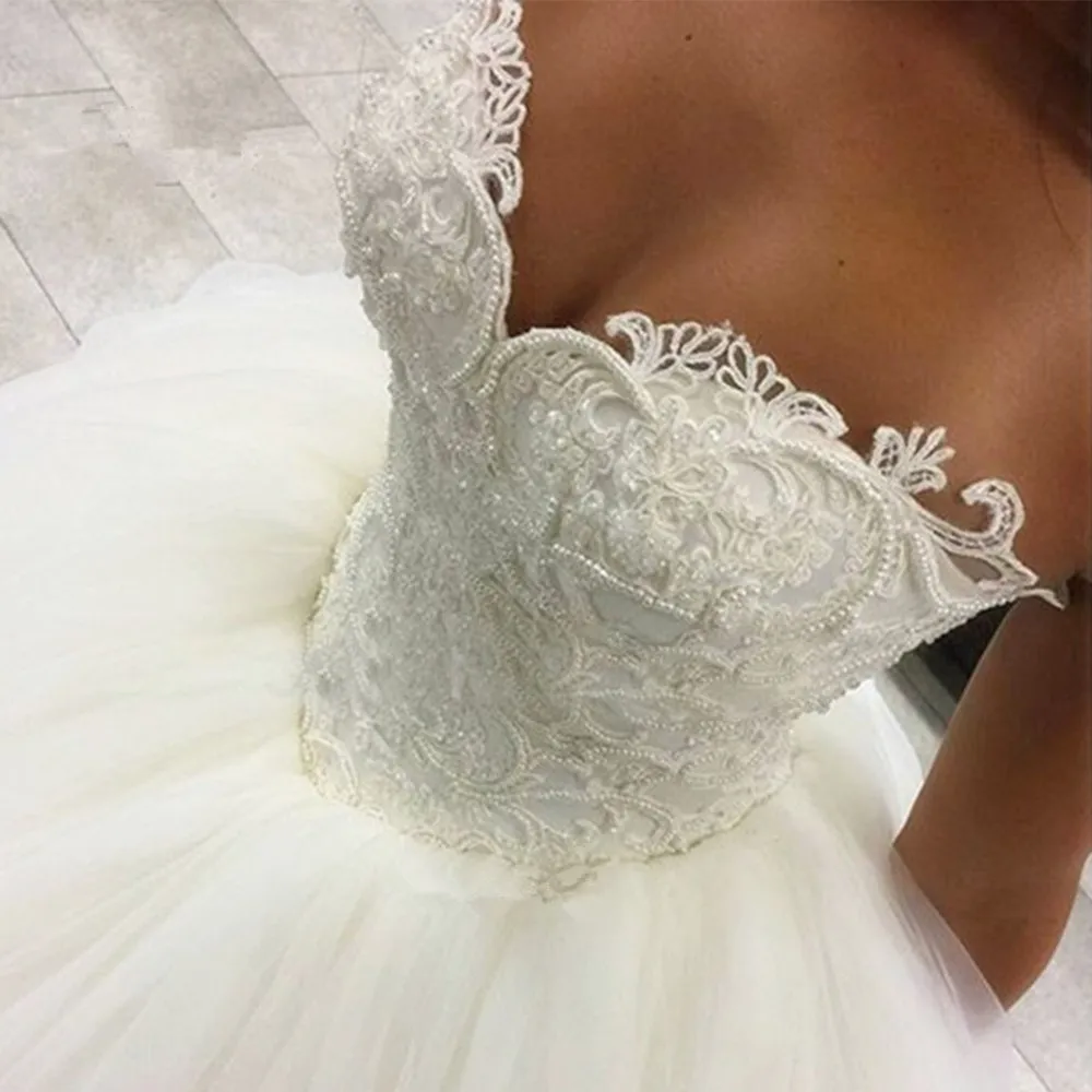 

Vestido de Noiva Longo Luxury Ball Gown Lace Pearls bridal Gown Plus Size Brides Floor Length 2018 mother of the bride dresses