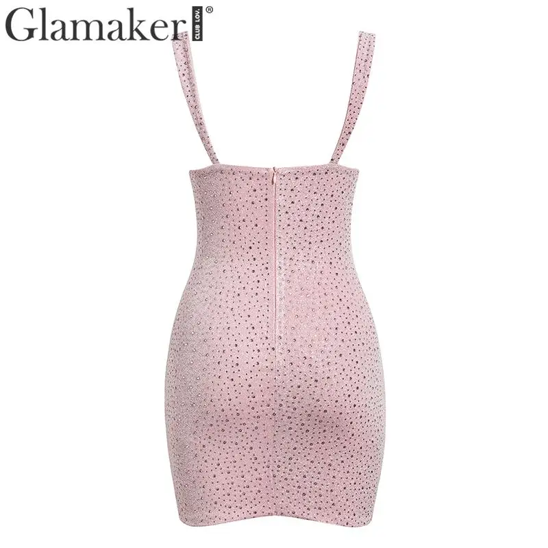 Glamaker, трикотажное платье бодикон на ремешке с инкрустированными бриллиантами, весенние сексуальные элегантные вечерние платья с высокой талией для клуба и ужина