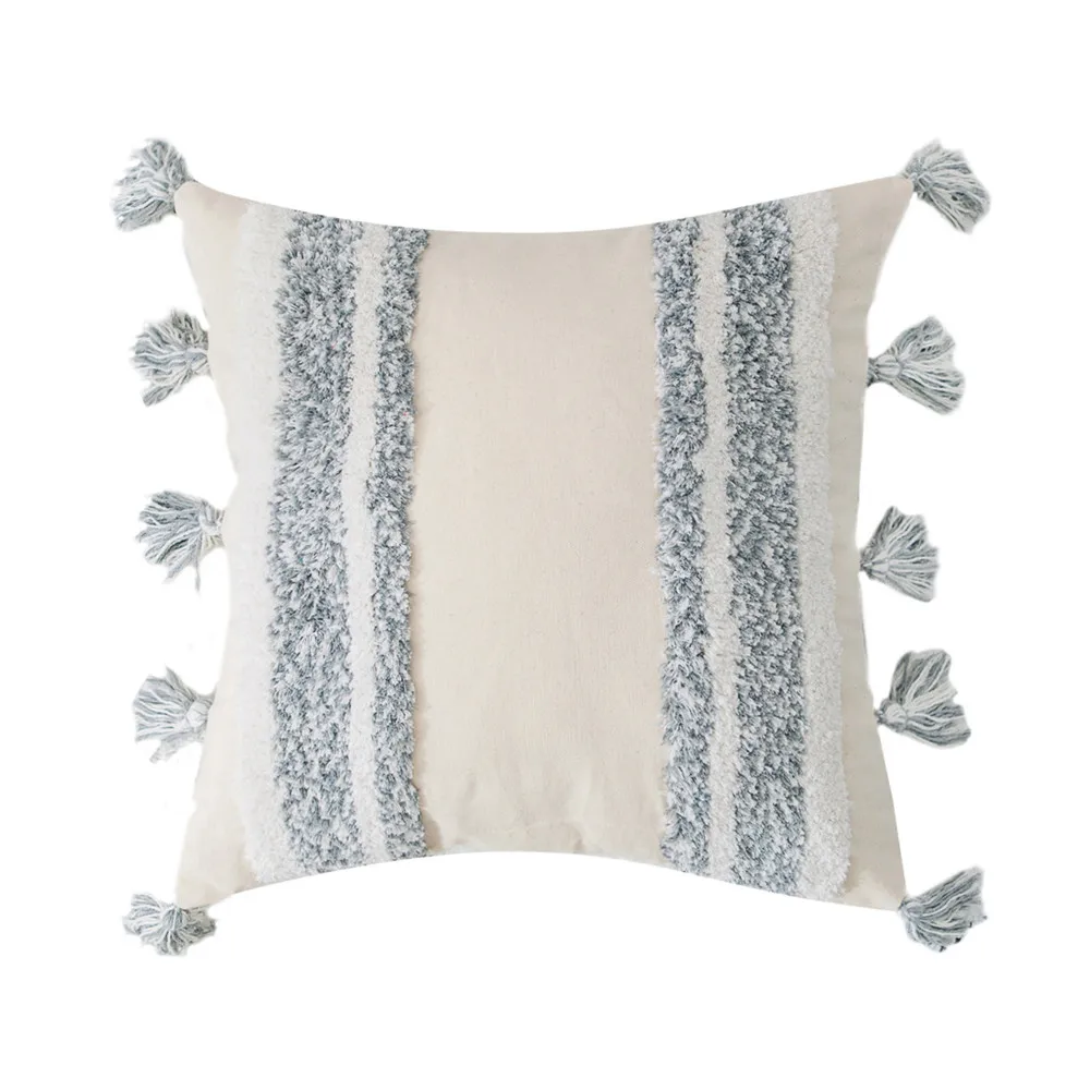 Tasseled Cushion Covers Embroidered Decorative Square Pillow Case Pillowcases Hand-woven Cotton Embroidery With Invisible Zipper | Дом и сад