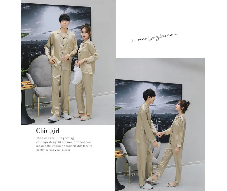 Sexy satin couple pajamas set Silk Pajamas For Women and men Lovers long sleeved autumn Pyjamas Sleepwear Sets Pijama Mujer