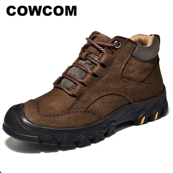 

COWCOM Winter New Warm Cotton Shoes Plus Velvet Leather Casual Shoes Snow Boots Waterproof Head Layer Leather CLK-8090