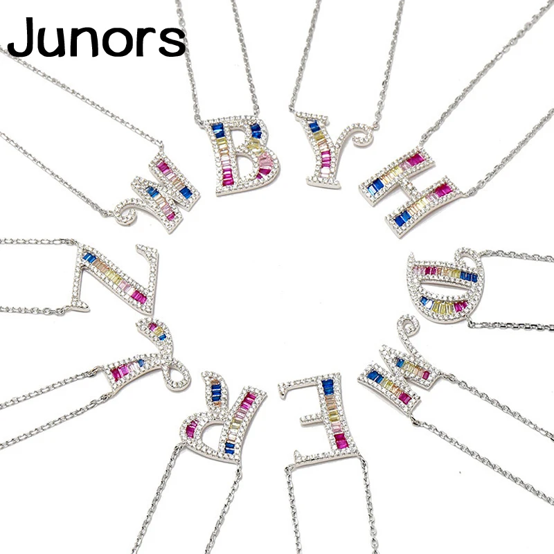 Zircon Letter Necklace women pendant 925 silver chain crystal custom Name Initials For Women Alphabet fashion jewelry | Украшения и