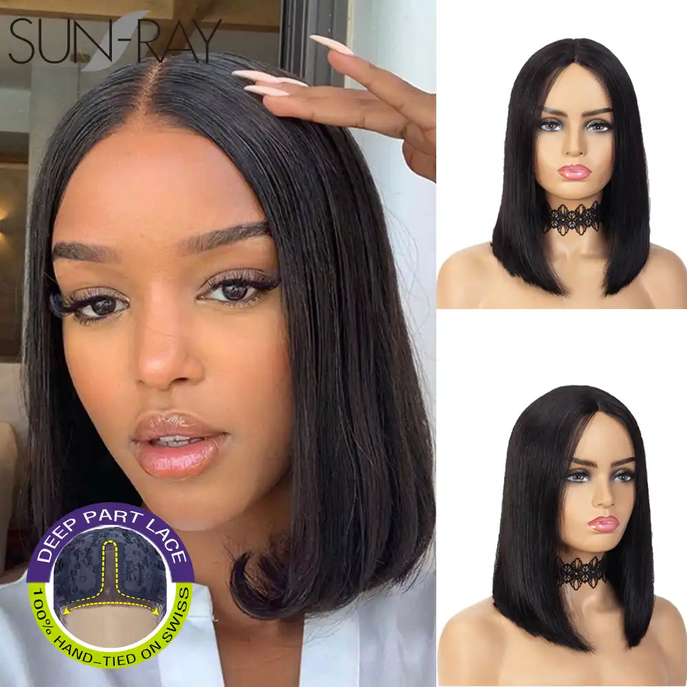 Short Straight Bob Wig Brazilian Middle Lace Part Human Hair Wigs For Black Women 130 Density Pre Plucked With Baby Hair 12inch Part Lace Wigs Aliexpress