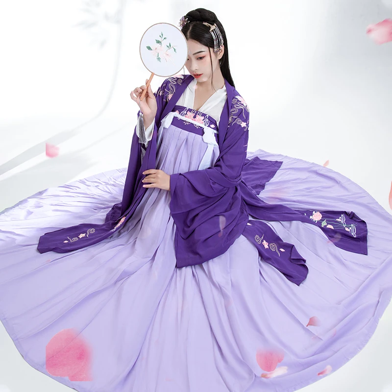 Дамы хан фу костюм для китайского традиционного танца одежда Феи представление вышивка платье Восточный Тан древней фотографии платье косплей