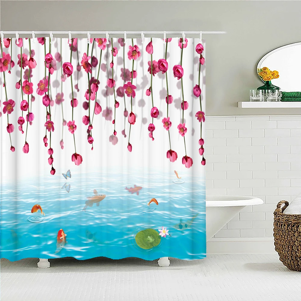 

3d Bathroom Curtains Beautiful Flower Floral Printing Shower Curtain 240X180cm Home Decoration Waterproof Fabric Bath Screen
