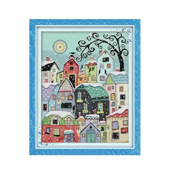 

New Snow street scenery DIY Needlework 14CT and 11CT DMC Counted Printed Canvas Chinese Cross-stitch Sets for Embroidery Kit