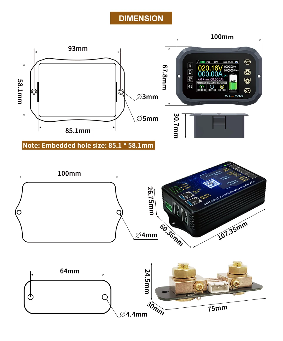 magnetic dial indicator Battery Monitor KG140F DC 0-120V 100A 400A 600A Battery Tester Voltage Current VA Meter Battery Coulomb Meter Capacity Indicator ph meter for water