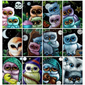 

Huacan Diamond Painting Kit Cartoon Owl Living Room Wall Decoration Mosaic Animal Handmade Gift Diamond Art