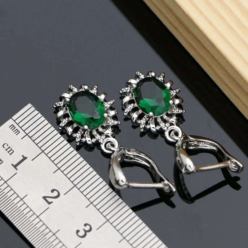 Silver Jewelry Set Jewelry Set Silver Jewelry Women 925 Sterling Silver Earrings Jewelry Sets Gem Emerald Fine Bridal Bracelet Necklace Sets 7 Colors Stone