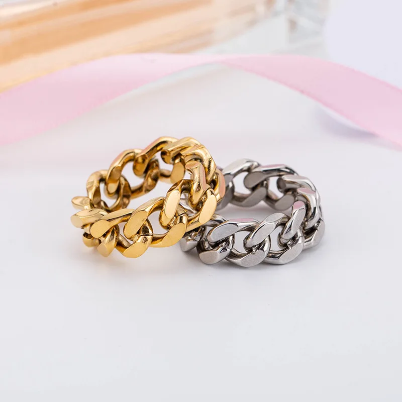 Fashion Punk Ring Simple Cool Accessories Stainless Steel Hip Hop Women Gold Plated Chain Party Finger Jewelry Size Us6-10 | Украшения и