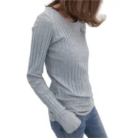 Basic Cotton Ribbed Tops Tees With Thumb Hole Women Long Sleeve Tee Shirts Essential Layering T Shirt Femme S,M,L