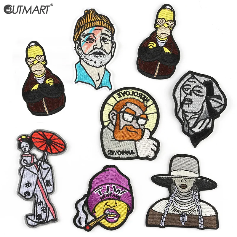 

Hip Hop Character Embroidered Patches For Clothing Diy Applique Rock Sewing Iron On Patches Stripes Thermal Stickers On Jeans