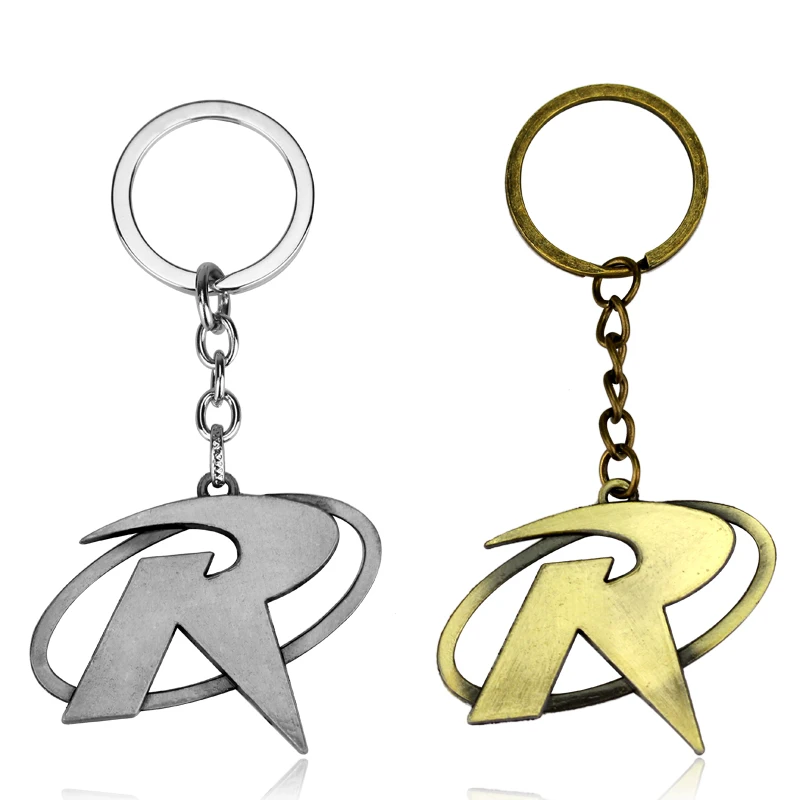 

1pcs Superhero Batman Robin Marks Letter "R" Logo Decoration Keychain Alloy Metal Key Chains Pendant Keyring For Men Women