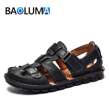 

Summer New Mens Sandals High-quality Leather Male Beach Sandals Soft Comfortable Sandals Outdoor Breathable Male Beach Shoes