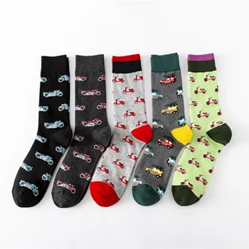 

2020 new colorful socks medium high tube cotton socks large motorcycle pattern personalized trend neutral socks