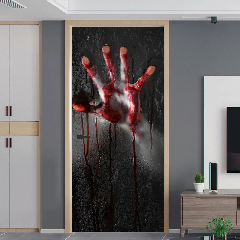 

1Set 3D Door Sticker Halloween Horrible Bedroom Door Wall Mural Wallpaper Stickers Vinyl Removable Decals for Home Decoration