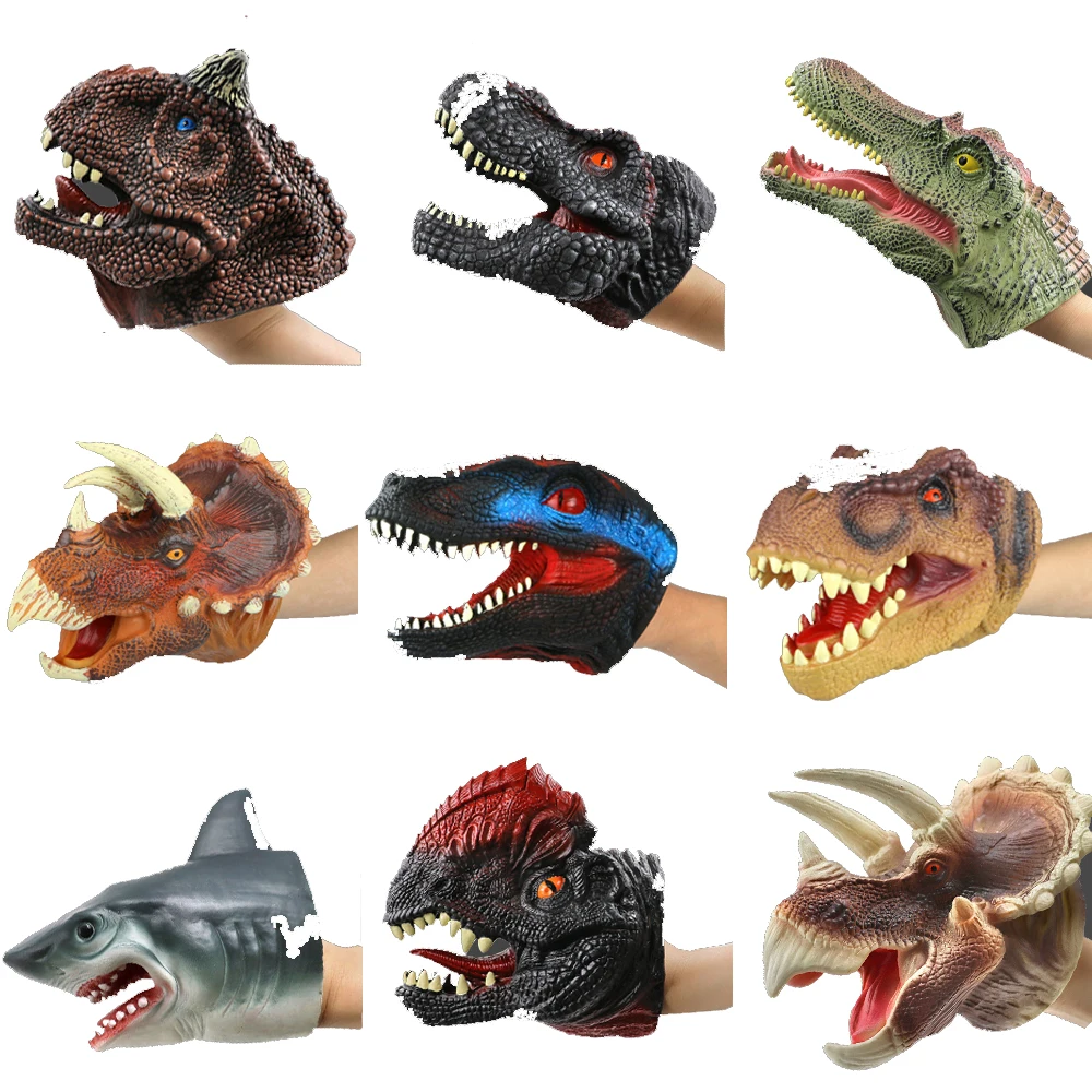 Animal Hand Puppets Childhood Kids Cool Rubber Toy Shark Dinosaur Shape Story Pretend Playing Gloves Gift For Children 6