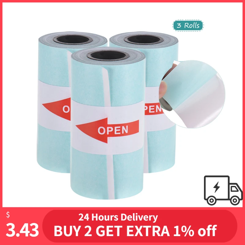 3 rollo pegatina imprimible papel de rollo de papel térmico directo con auto-adhesivo 57*30mm para PeriPage A6 bolsillo térmica Papel de impresora