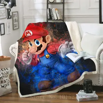 

Super Mario Funny Character Blanket 3D Print Sherpa Blanket on Bed Home Textiles Dreamlike Style 04