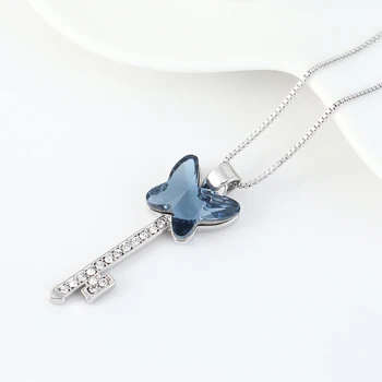 

New Trendy Charming Butterfly Key Pendant Necklace For Women with Austrial Crystal for Mother's Day Gift Bijoux wholesale