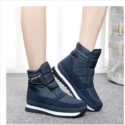 Shoes women boots fashion solid non-slip waterproof winter boots women shoes warm plush snow boots hook&loop ankle boots