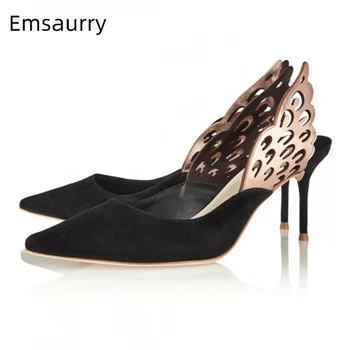 

Gold Fretwork Butterfly-wings Women Pumps Sexy Pointed Toe Slingbacks Thin High Heel Slim Party Shoes Woman Zapatos Mujer
