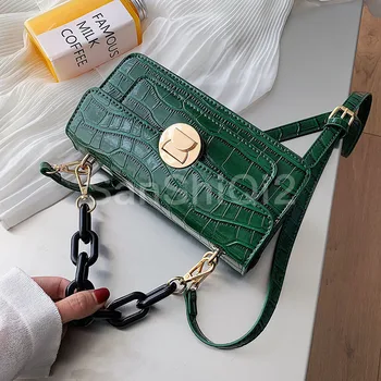 

Designer Chain Stone Pattern PU Leather Crossbody Bags For Women 2019 Luxury Quality Shoulder Messenger Bag Handbags and Purses