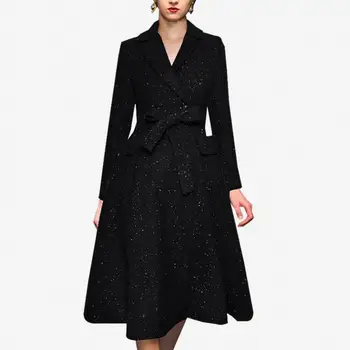 

Fashion Winter Plaid Tweed Woolen Jackets and Coats Lady long Sleeve Vintage Wool Blend Overcoat