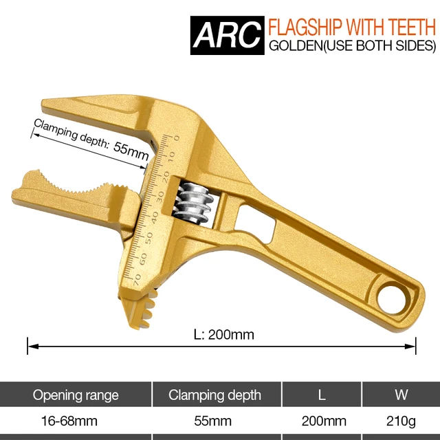 DTBD Multi-function Short Handle Universal Wrench Large Opening Bathroom Pipe Wrench  Adjustable Aluminum Alloy Repair Tool Gold Flagship