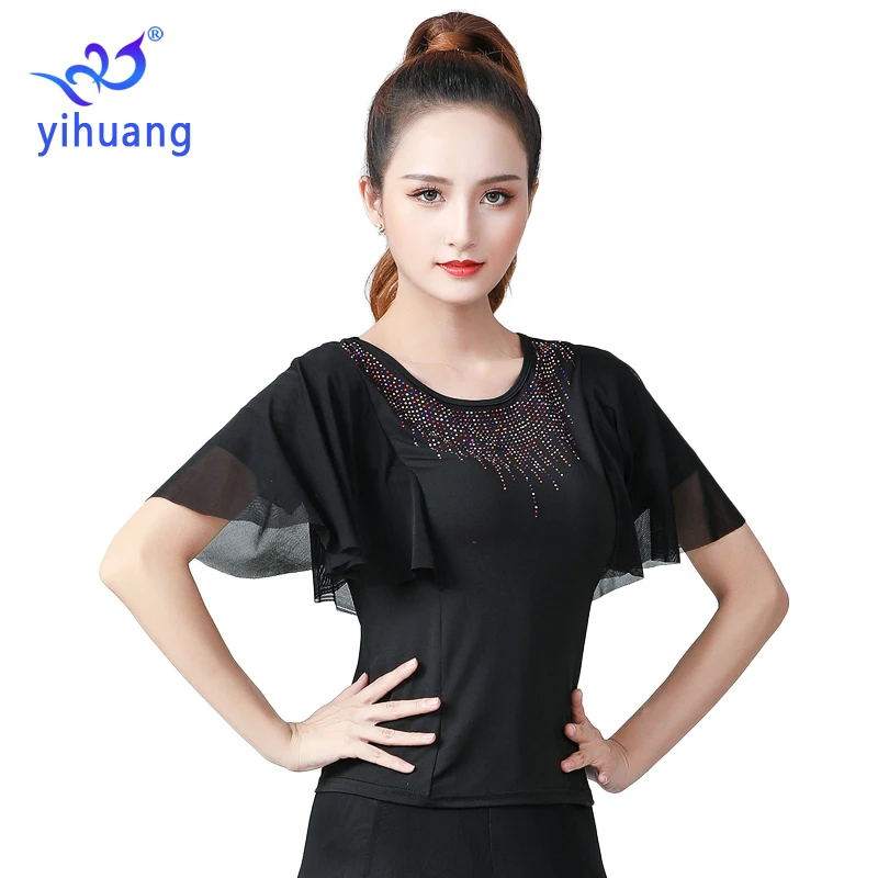 Women Latin Ballroom Blouses Dance Performance Wear Tops Waltz Standard Modern Blouses Practice Short Sleeves Salsa Rumba
