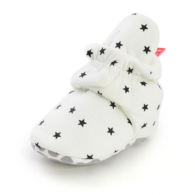 Newborn Baby Socks Shoes Boy Girl Star Toddler First Walkers Booties Cotton Comfort Soft Anti-slip Warm Infant Crib Shoes star white