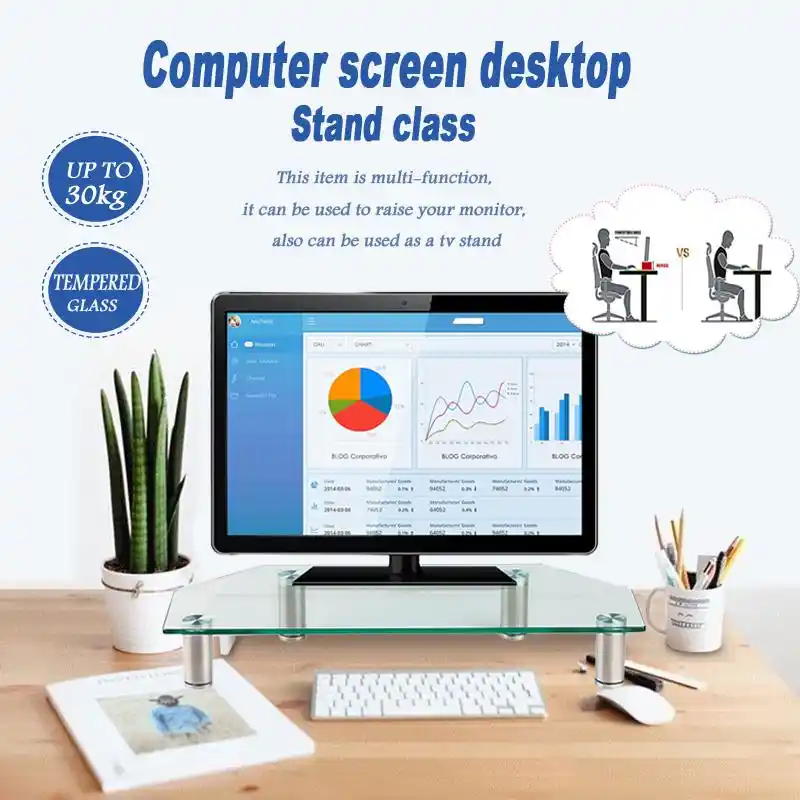 1pcs Clear Solid Glass Laptop Stand Holder Corner Monitor Mount