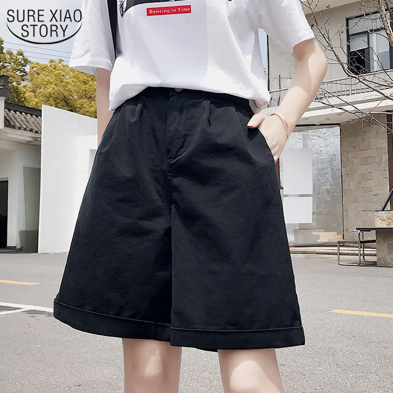 

Fashion Sports Shorts Feminino Tooling Shorts Women's Summer Korean Style Loose Straight Shorts High Waist Wide Leg 9651